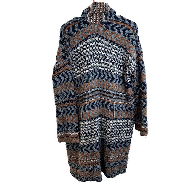 Free People Lona Wrap Cardigan Womens Size Small No Belt Blue Brown White - Picture 2 of 9